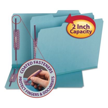 Colored Pressboard Fastener Folders with SafeSHIELD Coated Fasteners, 2 Fasteners, Letter Size, Blue Exterior, 25/Box1