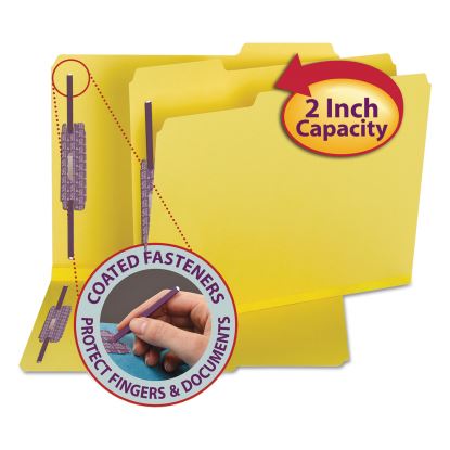 Colored Pressboard Fastener Folders with SafeSHIELD Coated Fasteners, 2 Fasteners, Letter Size, Yellow Exterior, 25/Box1