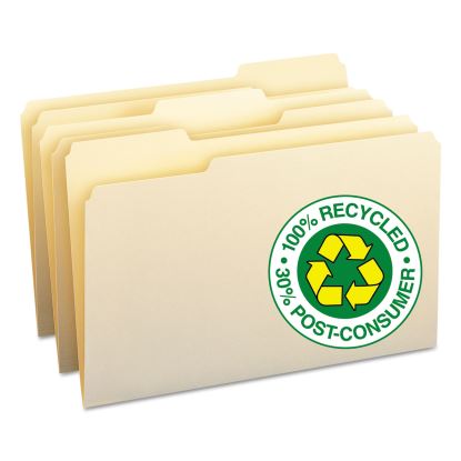 100% Recycled Manila Top Tab File Folders, 1/3-Cut Tabs, Legal Size, 100/Box1