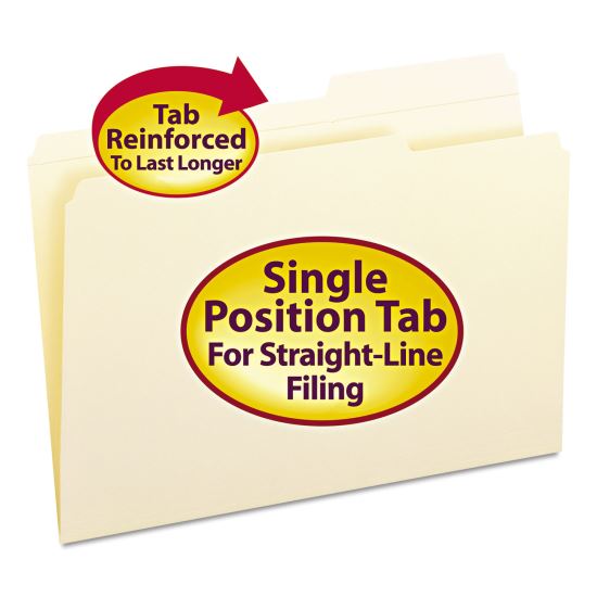 Reinforced Guide Height File Folders, 2/5-Cut Tabs: Right Position, Legal Size, 0.75" Expansion, Manila, 100/Box1