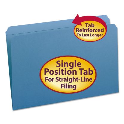 Reinforced Top Tab Colored File Folders, Straight Tab, Legal Size, Blue, 100/Box1