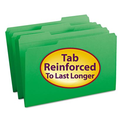 Reinforced Top Tab Colored File Folders, 1/3-Cut Tabs, Legal Size, Green, 100/Box1