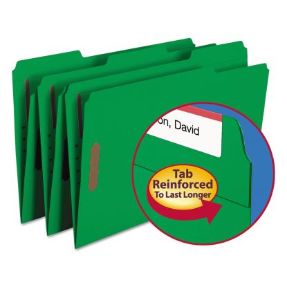 Top Tab Colored Fastener Folders, 2 Fasteners, Legal Size, Green Exterior, 50/Box1
