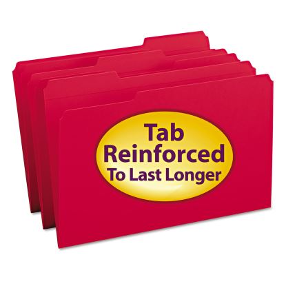 Reinforced Top Tab Colored File Folders, 1/3-Cut Tabs: Assorted, Legal Size, 0.75" Expansion, Red, 100/Box1