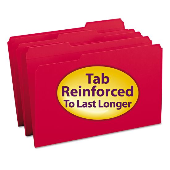 Reinforced Top Tab Colored File Folders, 1/3-Cut Tabs: Assorted, Legal Size, 0.75" Expansion, Red, 100/Box1