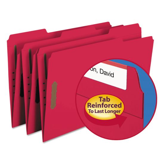 Top Tab Colored 2-Fastener Folders, 1/3-Cut Tabs, Legal Size, Red, 50/Box1