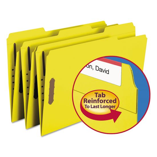 Top Tab Colored Fastener Folders, 2 Fasteners, Legal Size, Yellow Exterior, 50/Box1