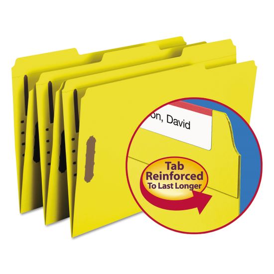 Top Tab Colored 2-Fastener Folders, 1/3-Cut Tabs, Legal Size, Yellow, 50/Box1