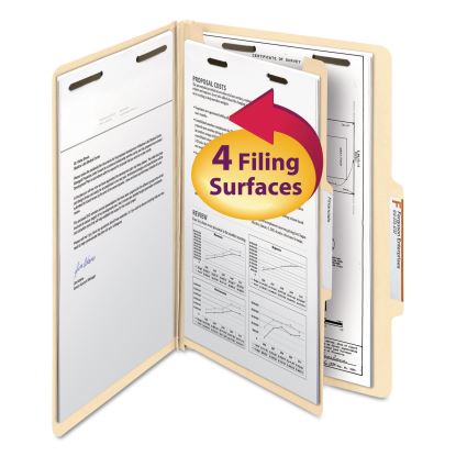 Manila Four- and Six-Section Top Tab Classification Folders, 1 Divider, Legal Size, Manila, 10/Box1