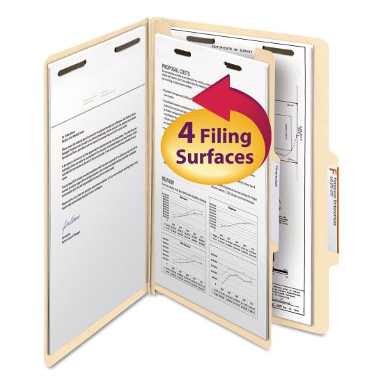 Manila Four- and Six-Section Top Tab Classification Folders, 1 Divider, Legal Size, Manila, 10/Box1