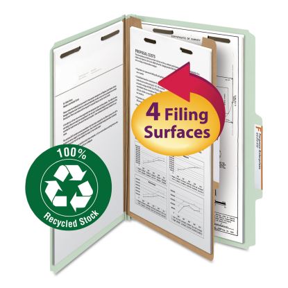100% Recycled Pressboard Classification Folders, 1 Divider, Legal Size, Gray-Green, 10/Box1