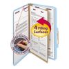 Four-Section Pressboard Top Tab Classification Folders with SafeSHIELD Fasteners, 1 Divider, Legal Size, Blue, 10/Box1