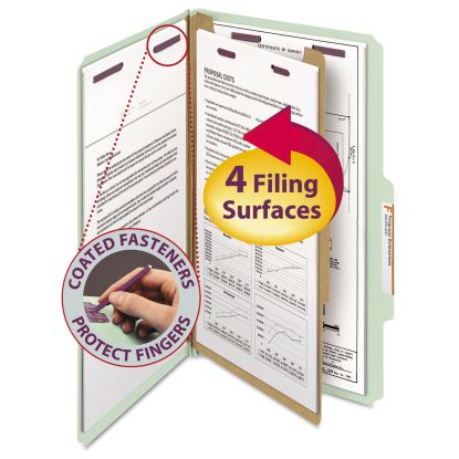 Pressboard Classification Folders with SafeSHIELD Coated Fasteners, 2/5 Cut, 1 Divider, Legal Size, Gray-Green, 10/Box1