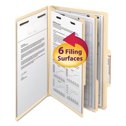 Manila Four- and Six-Section Top Tab Classification Folders, 2 Dividers, Legal Size, Manila, 10/Box1