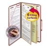 Pressboard Classification Folders with SafeSHIELD Coated Fasteners, 2/5 Cut, 2 Dividers, Legal Size, Red, 10/Box1