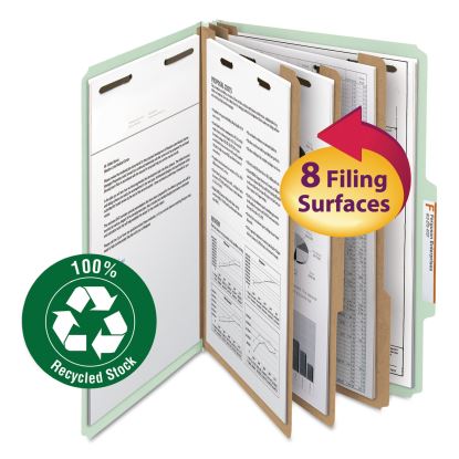 100% Recycled Pressboard Classification Folders, 3 Dividers, Legal Size, Gray-Green, 10/Box1