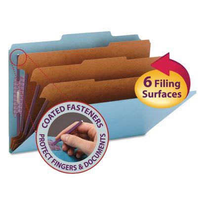 Eight-Section Pressboard Top Tab Classification Folders with SafeSHIELD Fasteners, 3 Dividers, Legal Size, Blue, 10/Box1