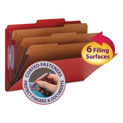 Eight-Section Pressboard Top Tab Classification Folders with SafeSHIELD Fasteners, 3 Dividers, Legal Size, Bright Red, 10/Box1