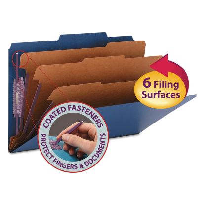 Eight-Section Pressboard Top Tab Classification Folders with SafeSHIELD Fasteners, 3 Dividers, Legal Size, Dark Blue, 10/Box1