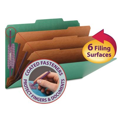Eight-Section Pressboard Top Tab Classification Folders with SafeSHIELD Fasteners, 3 Dividers, Legal Size, Green, 10/Box1