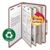 100% Recycled Pressboard Classification Folders, 3 Dividers, Legal Size, Red, 10/Box1