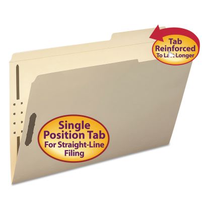 Top Tab Fastener Folders, Guide-Height 2/5-Cut Tabs: Right of Center, 2 Fasteners, Legal Size, 11-pt Manila Exterior, 50/Box1