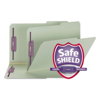 Recycled Pressboard Folders w/Two SafeSHIELD Fasteners, 2/5-Cut Tabs, Right of Center, 2" Exp, Legal Size, Gray-Green, 25/Box1
