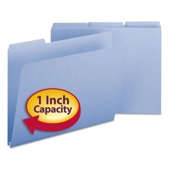 Expanding Recycled Heavy Pressboard Folders, 1/3-Cut Tabs, 1" Expansion, Letter Size, Blue, 25/Box1