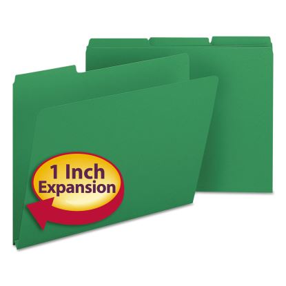 Expanding Recycled Heavy Pressboard Folders, 1/3-Cut Tabs, 1" Expansion, Letter Size, Green, 25/Box1