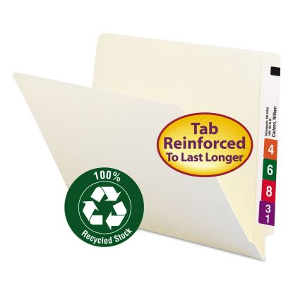 100% Recycled Manila End Tab Folders, Straight Tabs, Letter Size, 0.75" Expansion, Manila, 100/Box1