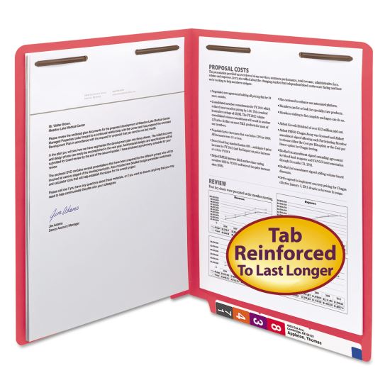 Heavyweight Colored End Tab Folders with Two Fasteners, Straight Tab, Letter Size, Red, 50/Box1