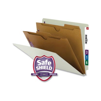 X-Heavy End Tab Pressboard Classification Folder with SafeSHIELD Fastener, 2-Pocket Dividers, Letter Size, Gray-Green, 10/Box1