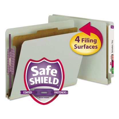 End Tab Pressboard Classification Folders with SafeSHIELD Coated Fasteners, 1 Divider, Letter Size, Gray-Green, 10/Box1