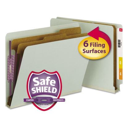 End Tab Pressboard Classification Folders with SafeSHIELD Coated Fasteners, 2 Dividers, Letter Size, Gray-Green, 10/Box1