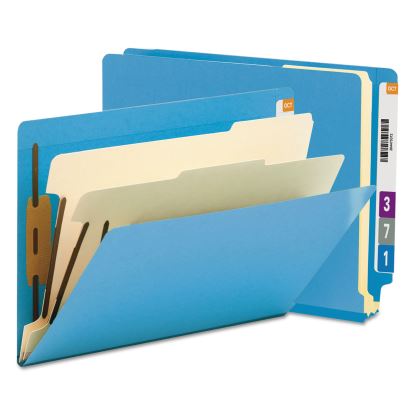 Colored End Tab Classification Folders w/ Dividers, 2 Dividers, Letter Size, Blue, 10/Box1