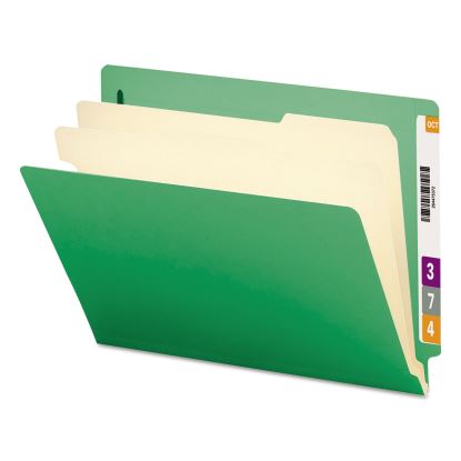 Colored End Tab Classification Folders with Dividers, 2 Dividers, Letter Size, Green, 10/Box1