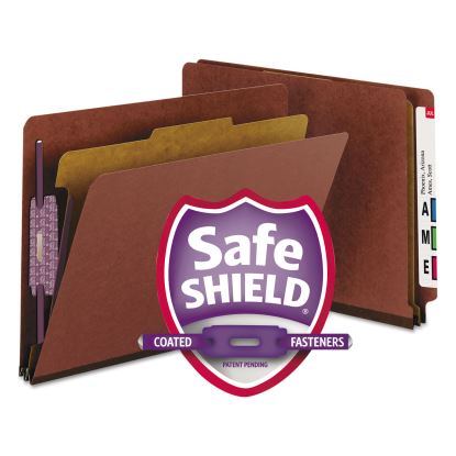 End Tab Pressboard Classification Folders with SafeSHIELD Coated Fasteners, 1 Divider, Letter Size, Red, 10/Box1