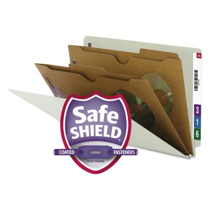 X-Heavy 2-Pocket End Tab Pressboard Classification Folders with SafeSHIELD Fasteners, 2 Dividers, Legal, Gray-Green, 10/BX1