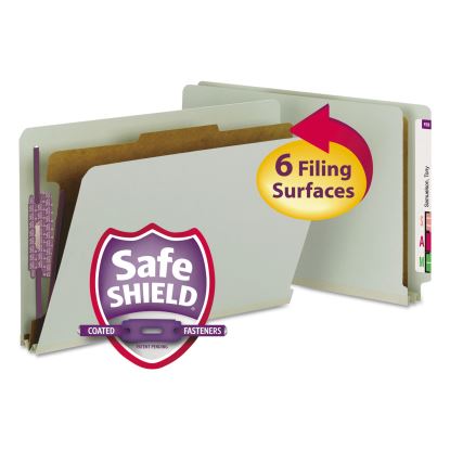 End Tab Pressboard Classification Folders with SafeSHIELD Coated Fasteners, 1 Divider, Legal Size, Gray-Green, 10/Box1