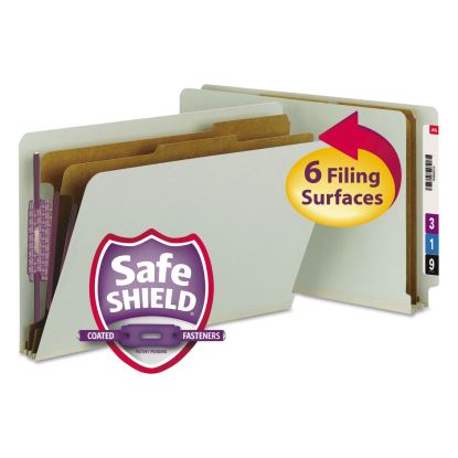 End Tab Pressboard Classification Folders with SafeSHIELD Coated Fasteners, 2 Dividers, Legal Size, Gray-Green, 10/Box1