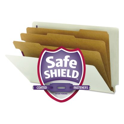 End Tab Pressboard Classification Folders with SafeSHIELD Coated Fasteners, 3 Dividers, Legal Size, Gray-Green, 10/Box1