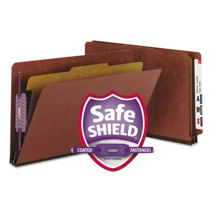 End Tab Pressboard Classification Folders with SafeSHIELD Coated Fasteners, 1 Divider, Legal Size, Red, 10/Box1