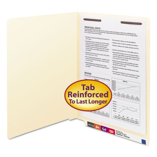 Manila End Tab Fastener Folders with Reinforced Tabs, 11-pt Stock, 1 Fastener, Letter Size, Manila Exterior, 50/Box1