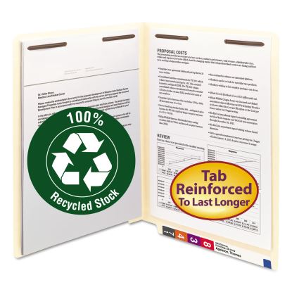 100% Recycled Manila End Tab Fastener Folders, 2 Fasteners, Letter Size, Manila Exterior, 50/Box1