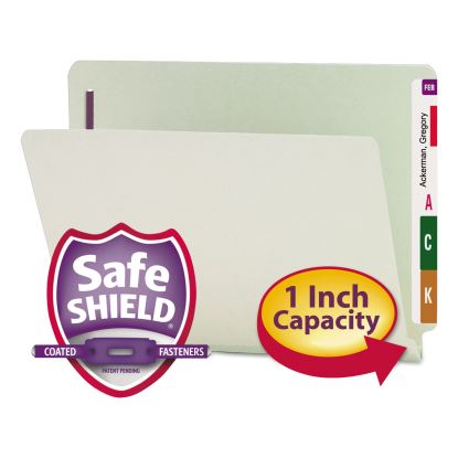 End Tab Pressboard Classification Folders with Two SafeSHIELD Coated Fasteners, 1" Expansion, Letter Size, Gray-Green, 25/Box1