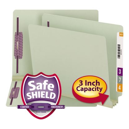 End Tab Pressboard Classification Folders with Two SafeSHIELD Coated Fasteners, 3" Expansion, Letter Size, Gray-Green, 25/Box1
