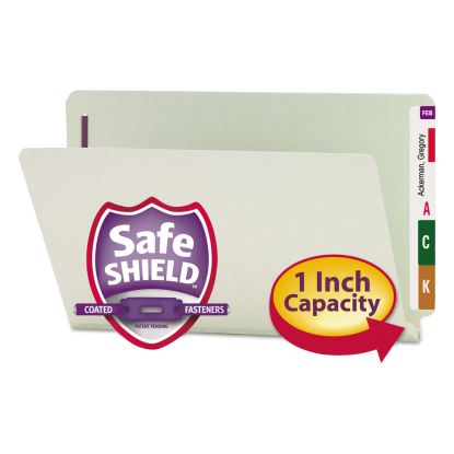 End Tab Pressboard Classification Folders with Two SafeSHIELD Coated Fasteners, 1" Expansion, Legal Size, Gray-Green, 25/Box1
