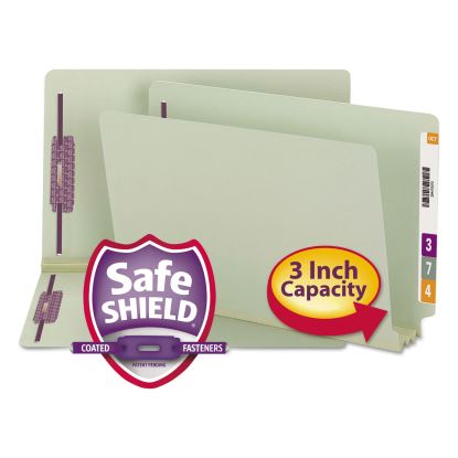 End Tab 3" Expansion Pressboard File Folders with Two SafeSHIELD Coated Fasteners, Straight Tab, Legal, Gray-Green, 25/Box1
