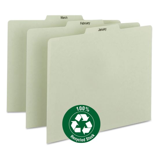 100% Recycled Monthly Top Tab File Guide Set, 1/3-Cut Top Tab, January to December, 8.5 x 11, Green, 12/Set1