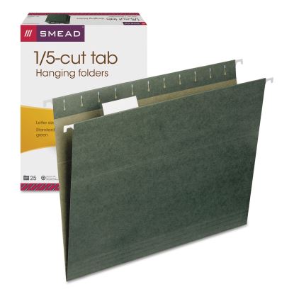 Hanging Folders, Letter Size, 1/5-Cut Tabs, Standard Green, 25/Box1